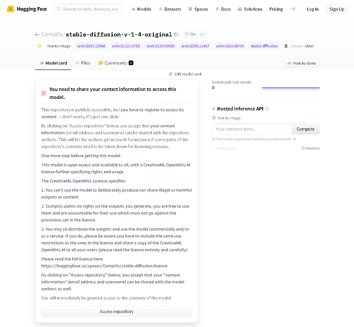 「Hugging Face」にアクセス。学習データのダウンロードの前にユーザー登録が必要