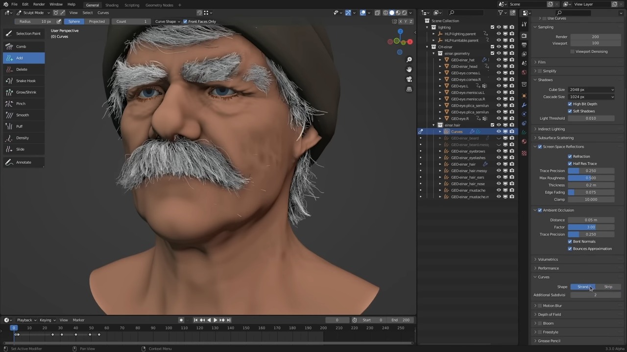 カーブ（Curve）オブジェクトに基づくヘアグルーミングシステムが新たに搭載