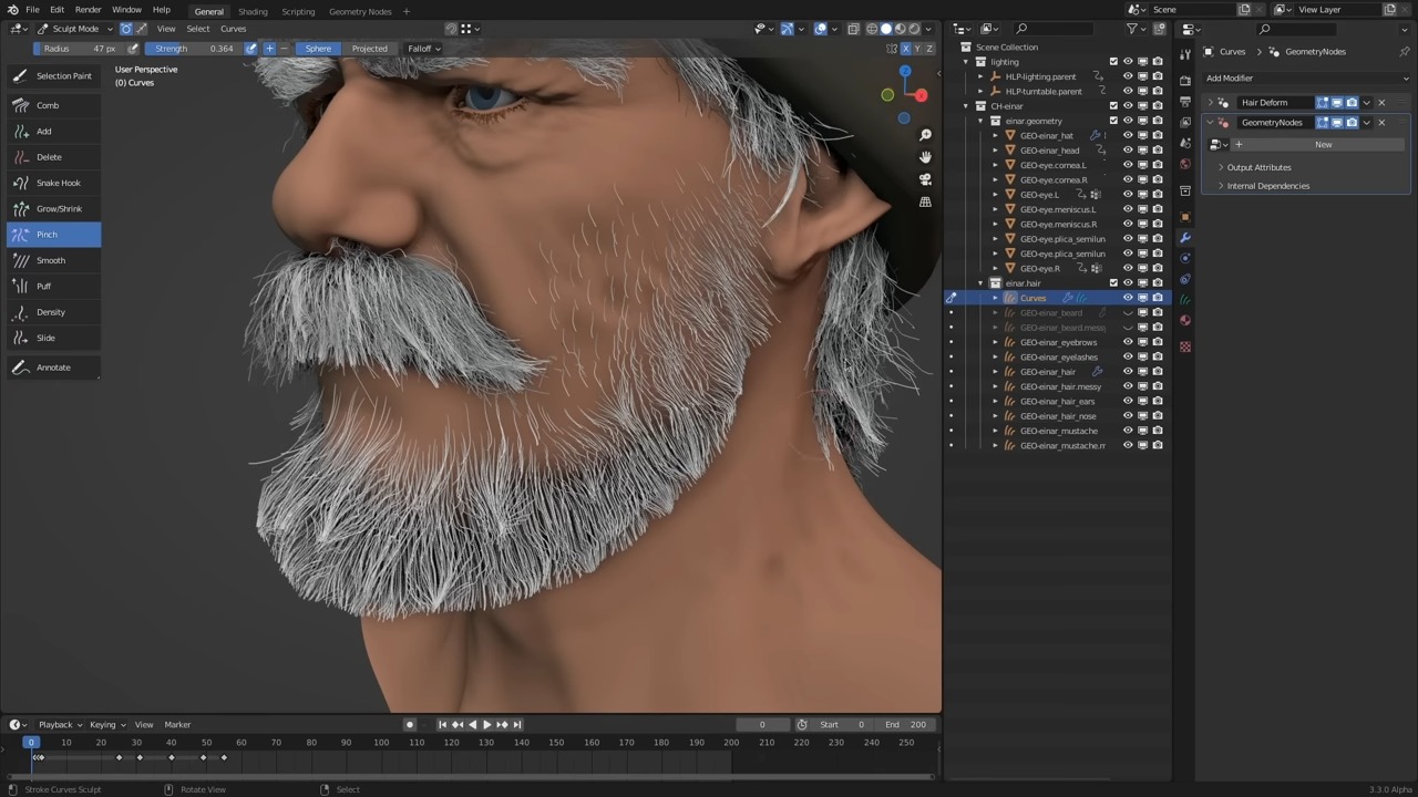 カーブ（Curve）オブジェクトに基づくヘアグルーミングシステムが新たに搭載