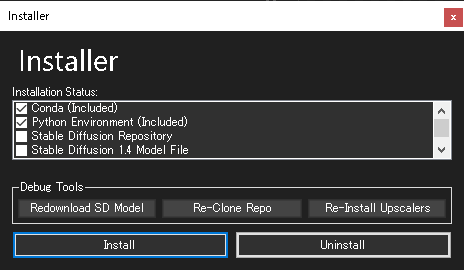 「Install」を押すと必要なものがインストールされる
