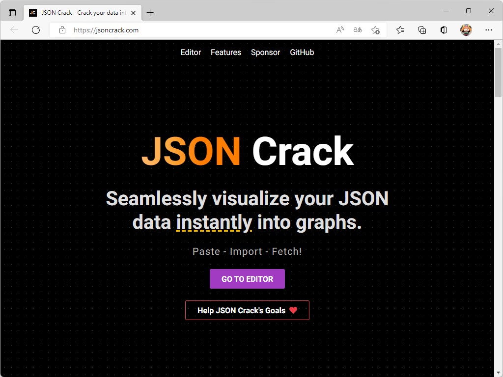 オンラインJSONエディター・ビジュアライザー「JSON Crack」