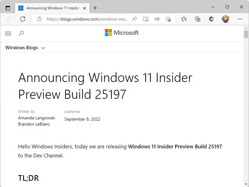 Windows 11の最新プレビュー版「Windows 11 Insider Preview」Build 25197がDevチャネルでリリース