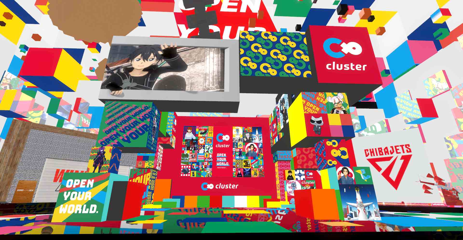 中央のステージではリアル会場のステージイベントがストリーミング配信されていた