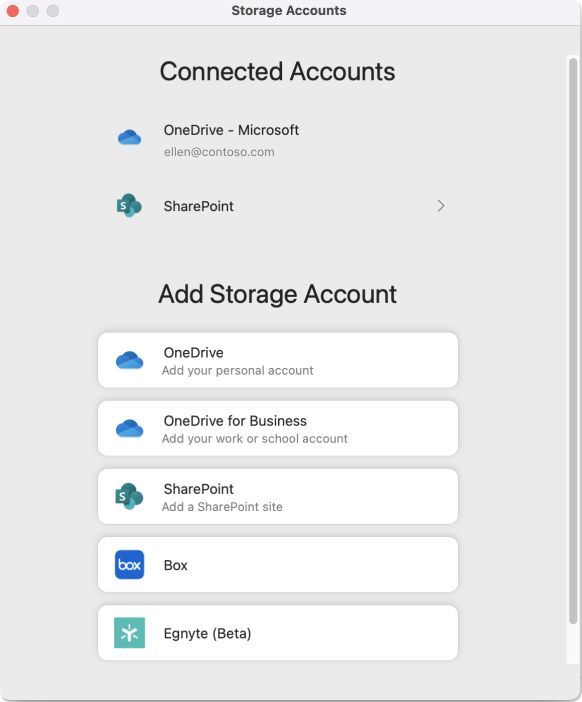 ストレージアカウントの追加画面
