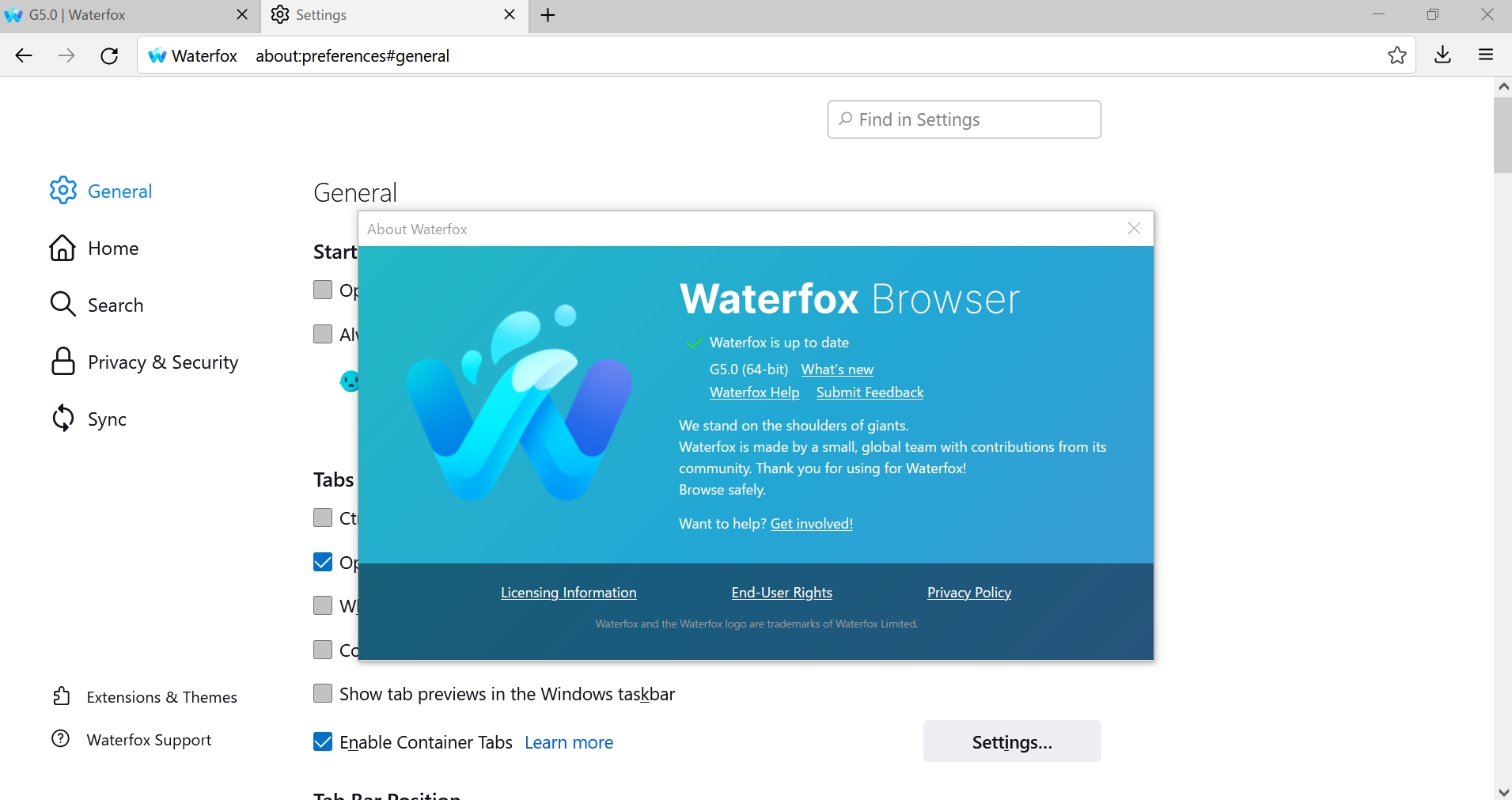 「Waterfox」G5.0が公開