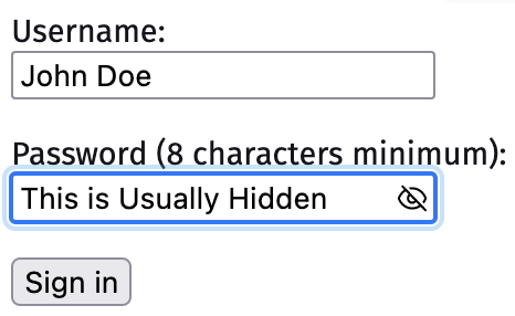 入力しているパスワードの表示切り替えが可能に