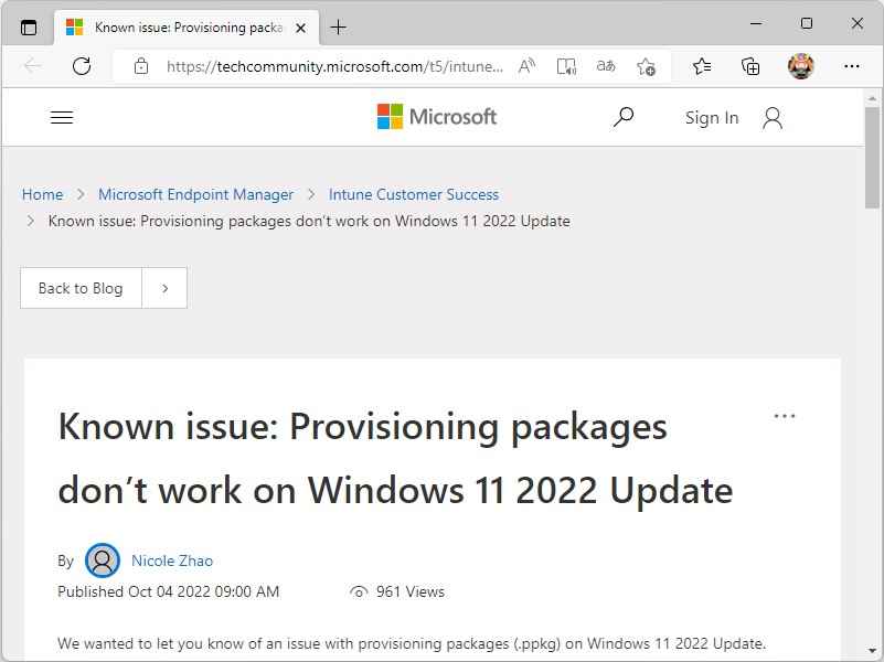 「Microsoft Tech Community」におけるアナウンス