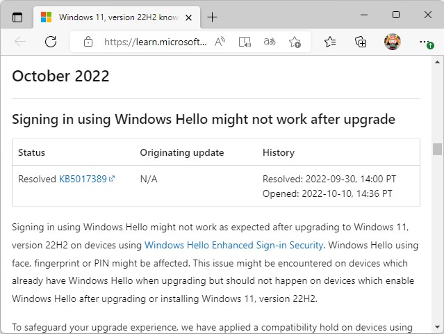 「Windows release health」におけるアナウンス