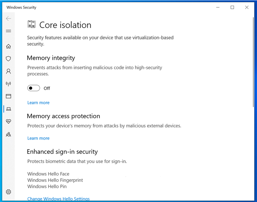 「拡張サインインセキュリティ」が有効になっているかどうかは、「Windows セキュリティ」アプリで確認可能
