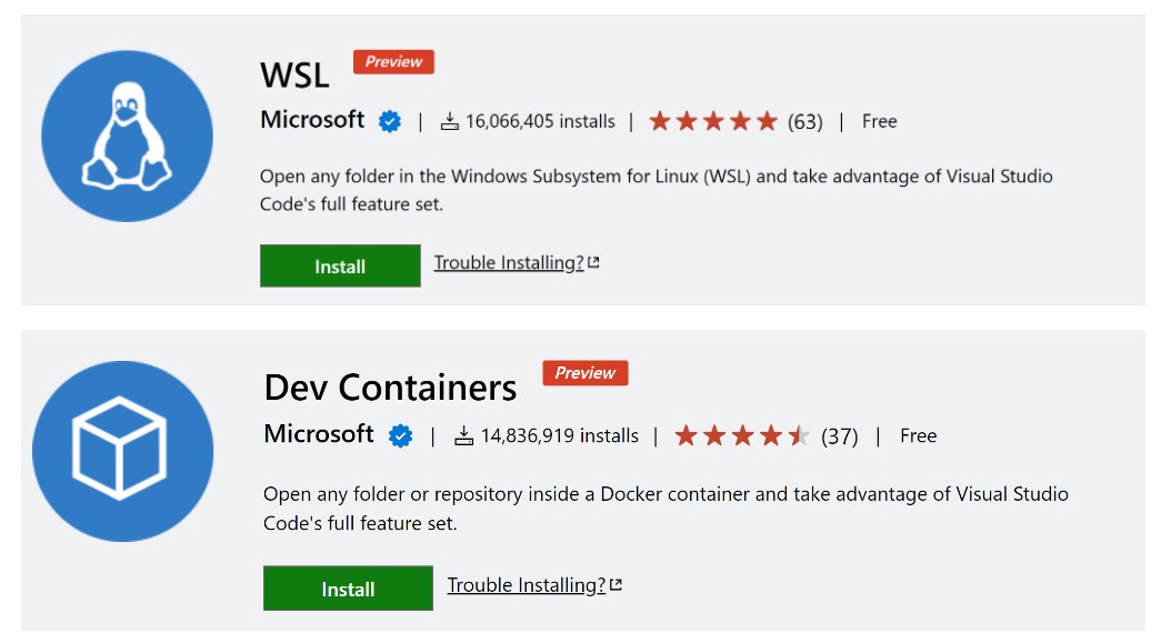 「Remote Development」拡張機能は「WSL」「Dev Containers」に