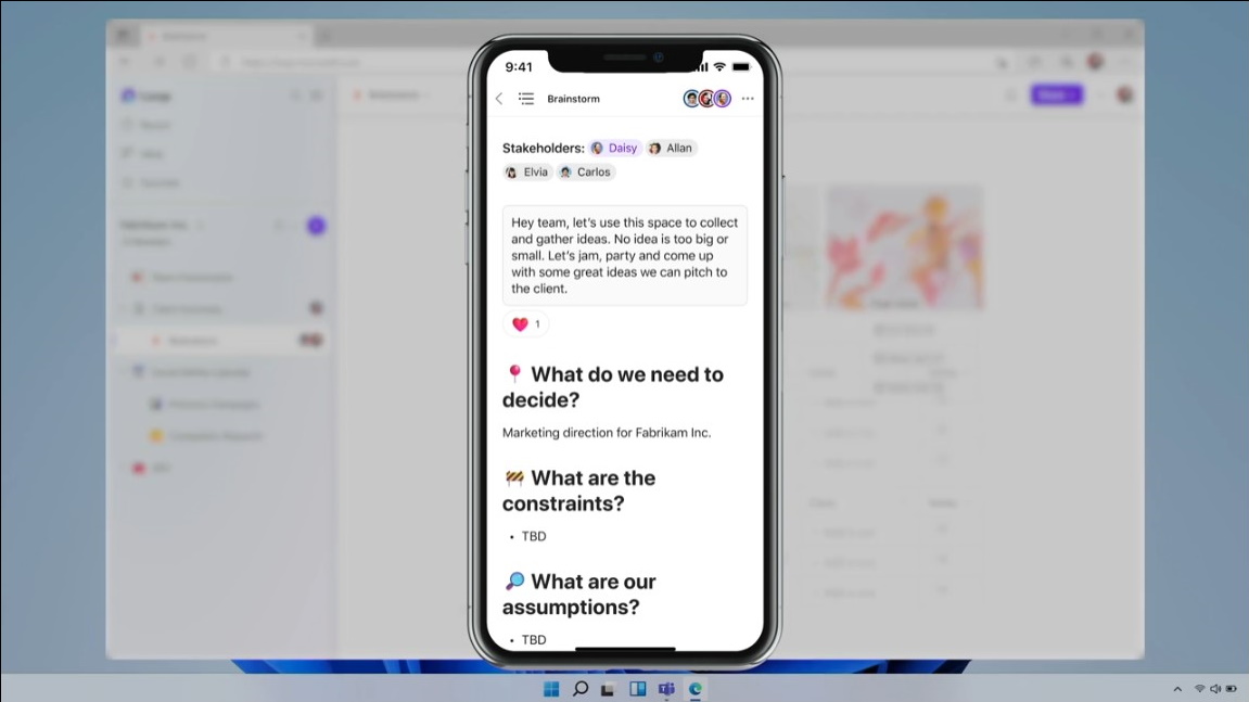 「ワークスペース」や「ページ」といった単位で「Loop」コンポーネントを使ったドキュメントを編集・管理。Webベースで、モバイルアプリも用意されるようだ