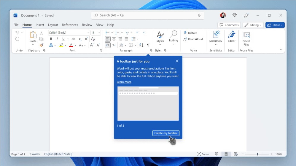 Microsoft、「Office」アプリの新しいユーザーインターフェイス「パーソナル ツールバー」（Personal toolbar）を発表
