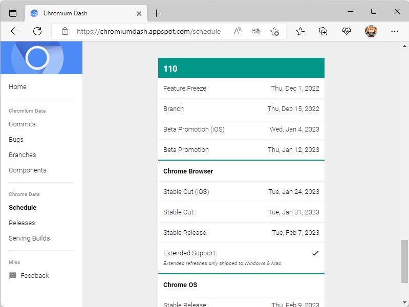 2月7日の安定（Stable）版リリースが予定されている「Chrome 110」は対応OSがWindows 10以降に
