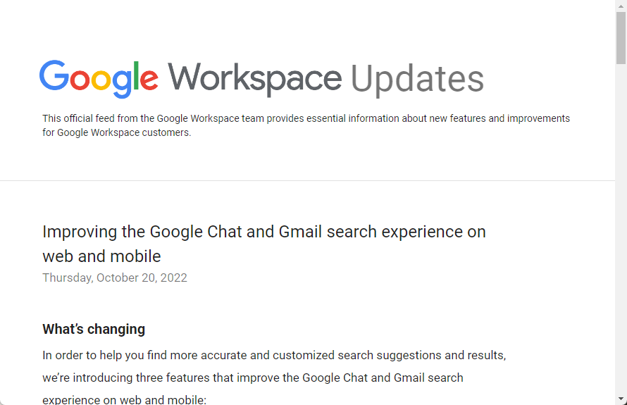 「Gmail」と「Google チャット」の検索エクスペリエンスが向上