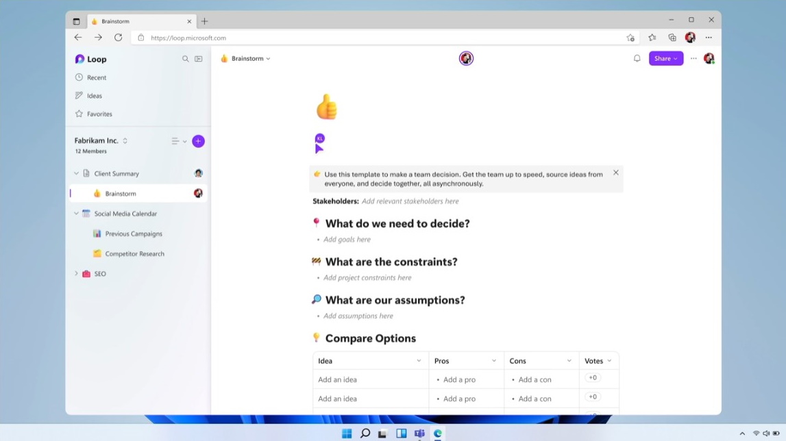 「Microsoft Loop」アプリのプライベートプレビューを発表