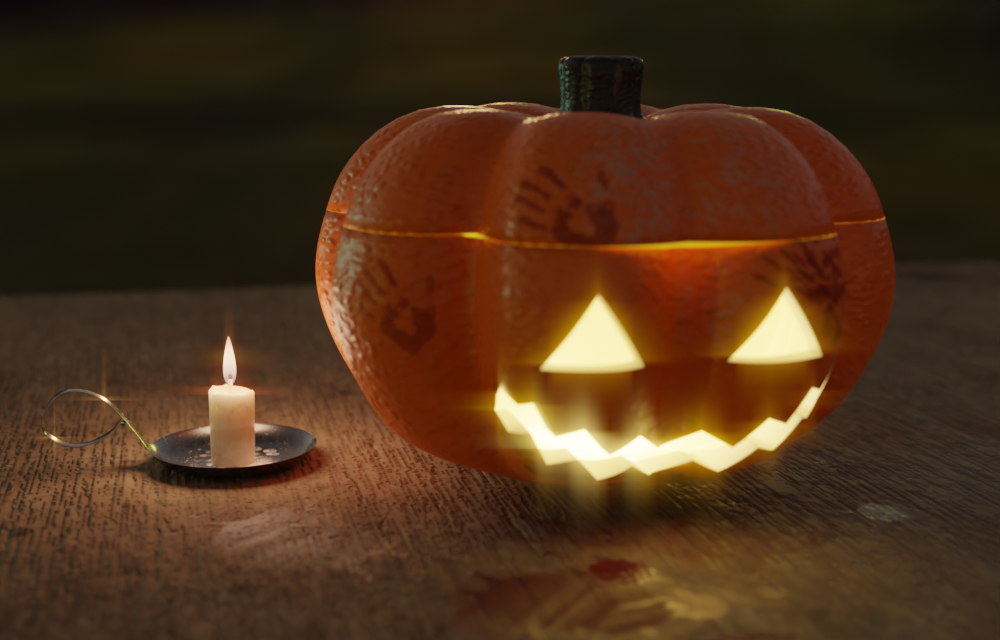 左のロウソクには「Oil Leak」ブラシで溶けたロウの凹凸を付加（後述）