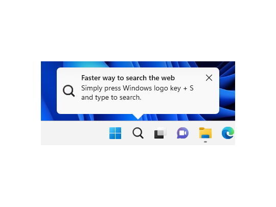 タスクバーに「Windows Search」のヒントが表示されるように