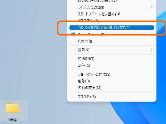［このファイルは何で使用していますか？］コマンドを実行