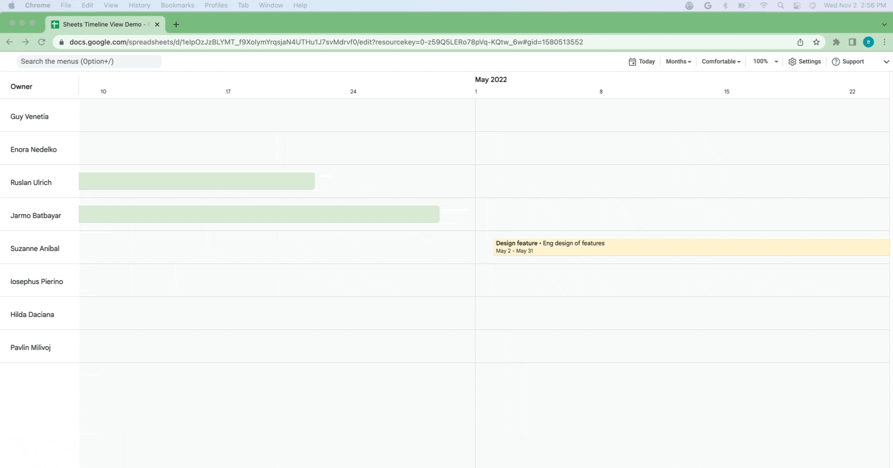 「Google スプレッドシート」の新しいタイムラインビュー