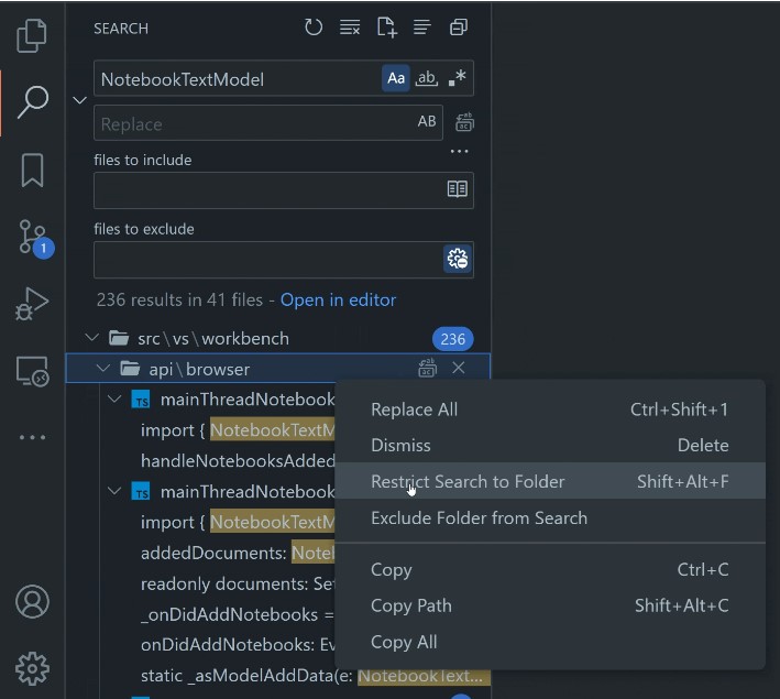 ［ファイル］ビューで検索する際、ツリービューに含めるフォルダー・除外するフォルダーをすばやく指定できるように