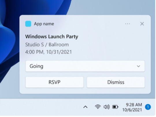 アプリやクラウドから通知を受け取り、デスクトップにトーストを表示
