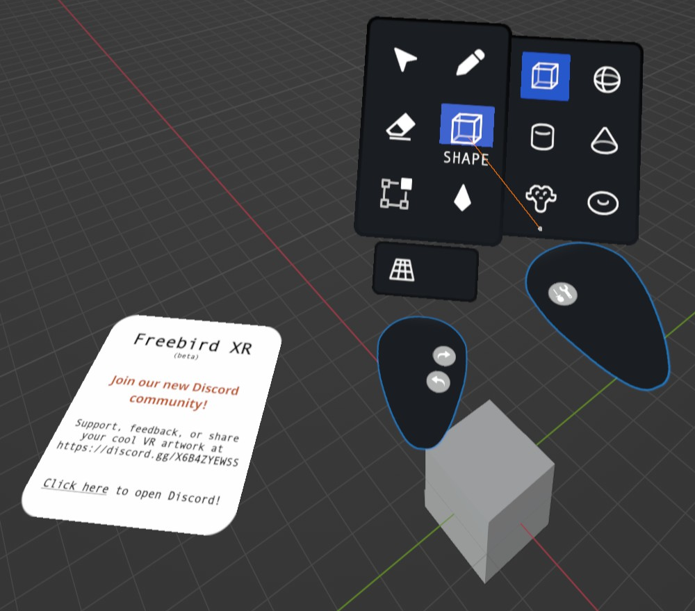 「Freebird XR」アドオンのインターフェイス。左側の白い板は公式Discordへの入り口