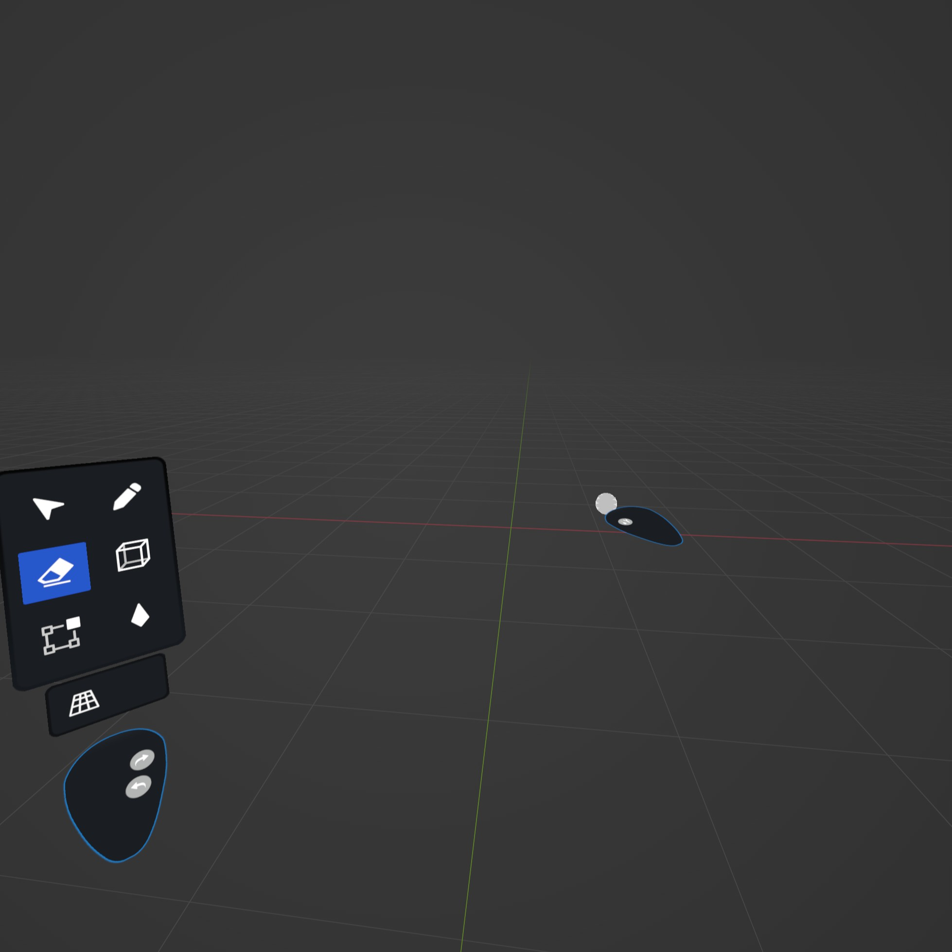 「ERASER」ツール。選択した物ではなく、右手で削除する物にタッチする仕様。さらばデフォルトCube……