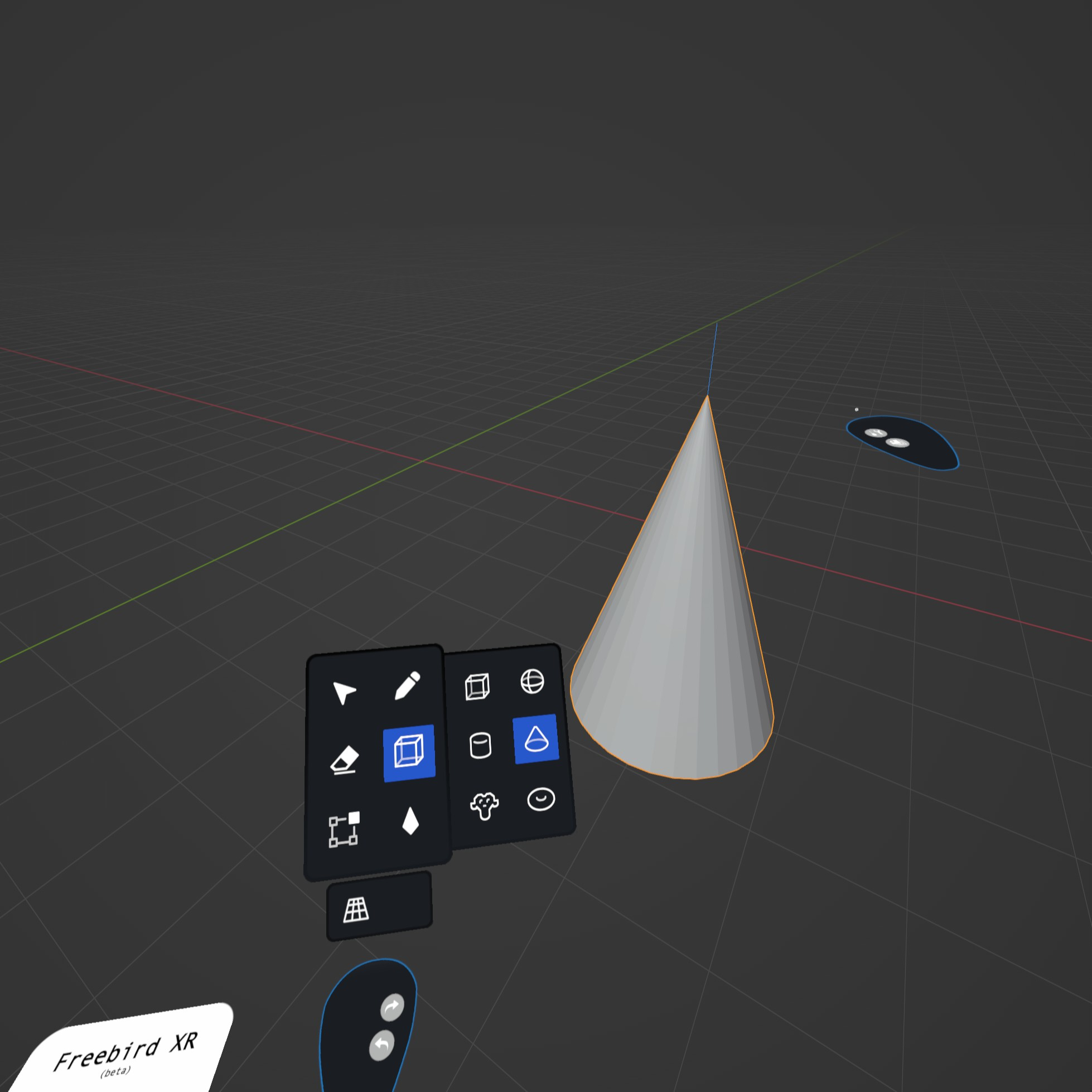 左手パネルの「SHAPE」アイコンでクリック後、パレットから形状を選択し、右手トリガーで作成