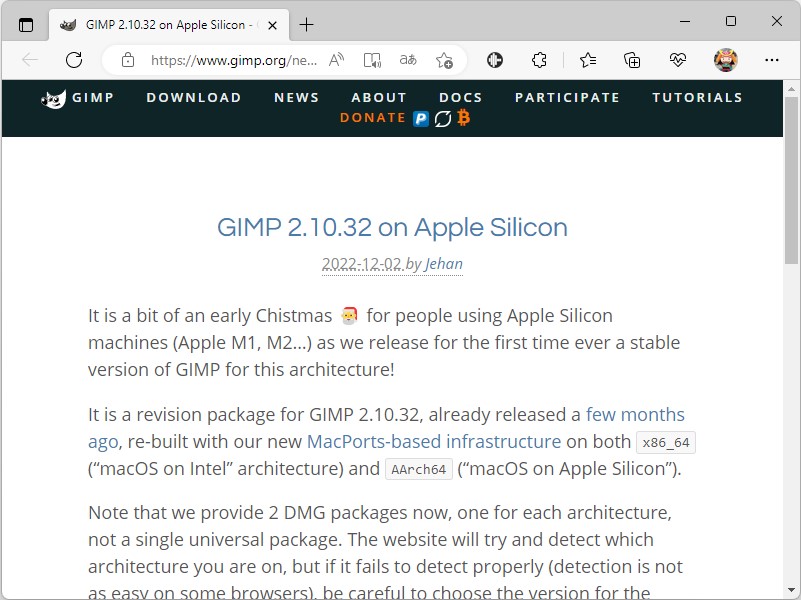 「GIMP」開発チームによるアナウンス