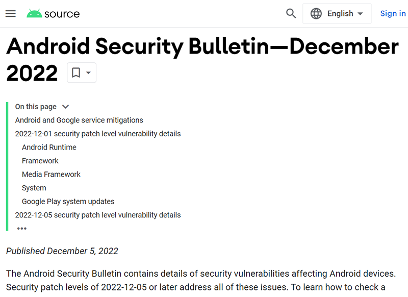 Androidセキュリティアップデート