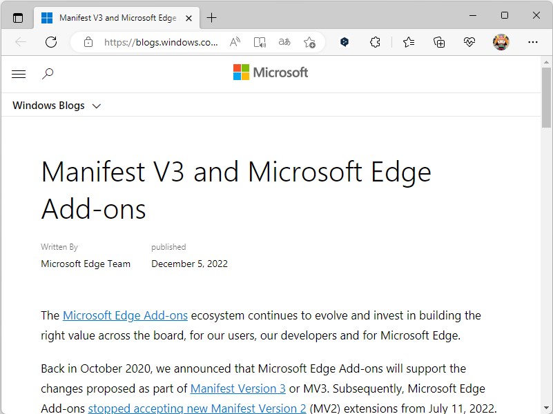 公式ブログ「Microsoft Edge Blog」