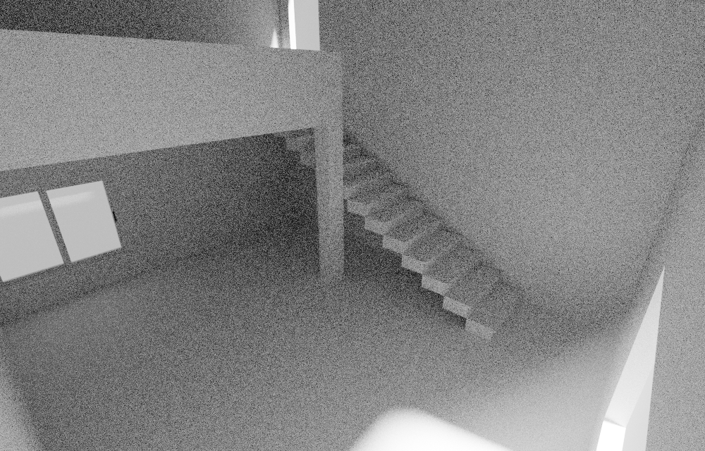 再度「パスガイディングなし」でレンダリング。少し暗くなり、差し込む光が明瞭に