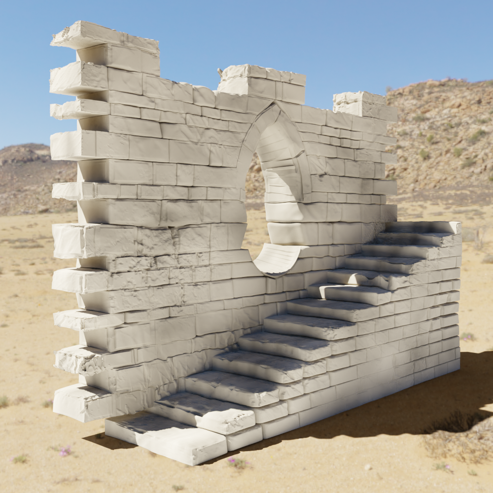 大量のブロックで作られたモデルも「キャビティマスク」とスカルプトでそれぞれの端の部分を劣化した状態に