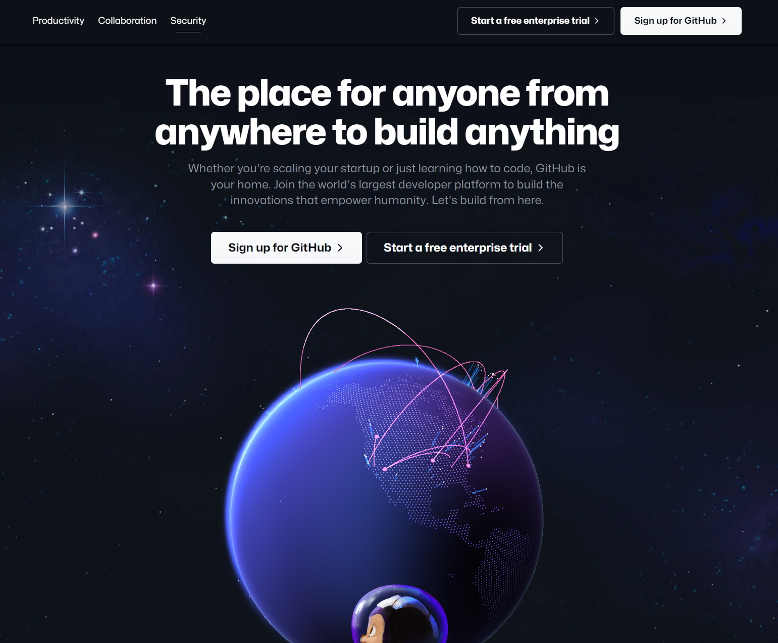 「GitHub」公式サイトのトップページ