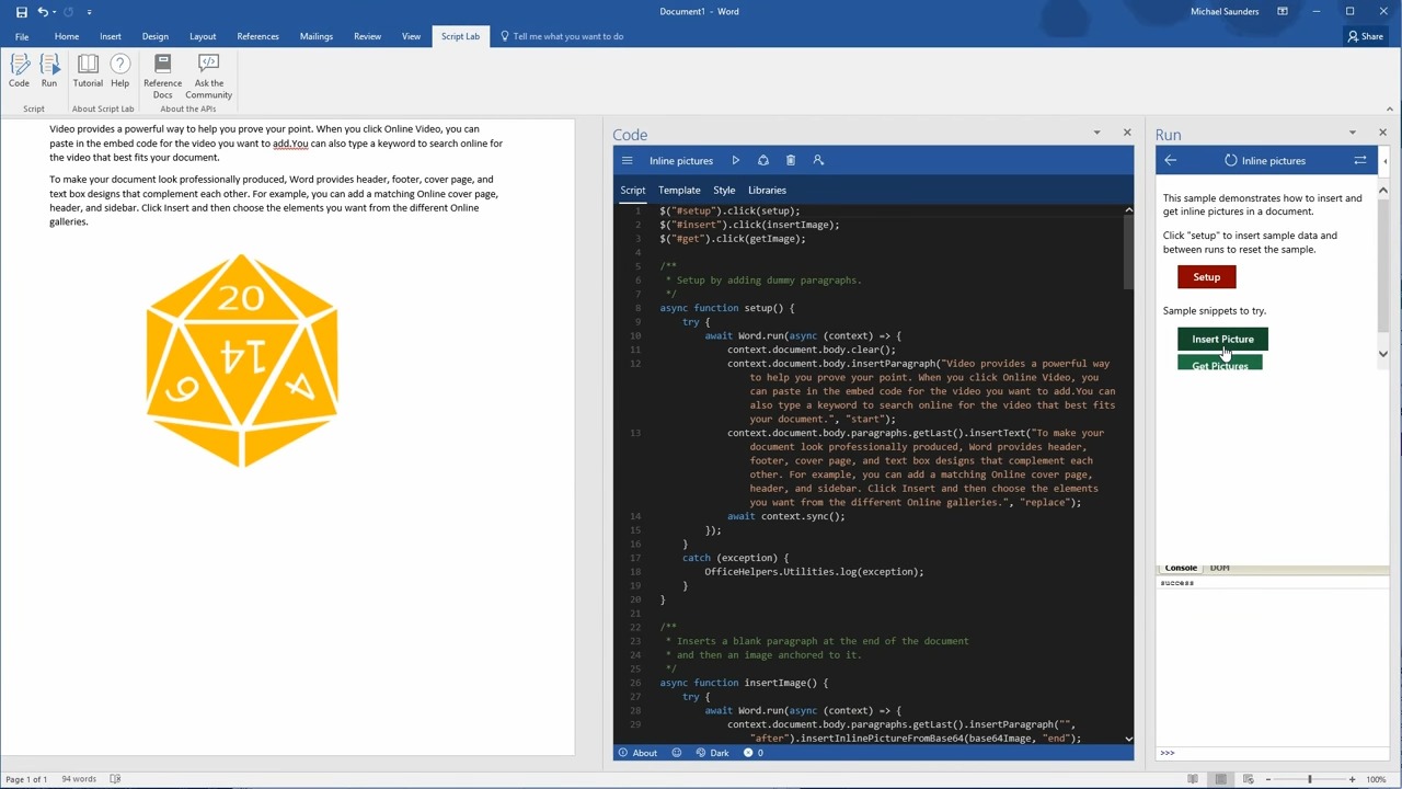「Word」や「Excel」、「PowerPoint」上で手軽にOfficeスクリプトのコードを試せるアドイン「Script Lab」