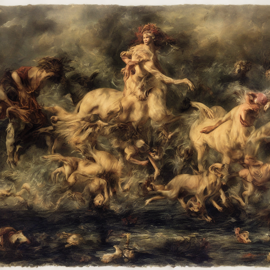 壮大な神話のように小川を飛び越えるメロス