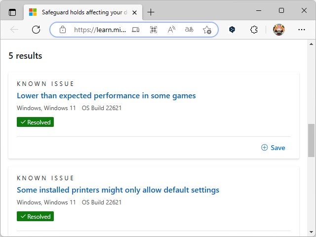 来年に持ち越しされた「Windows 11 2022 Update」のセーフガードは1件