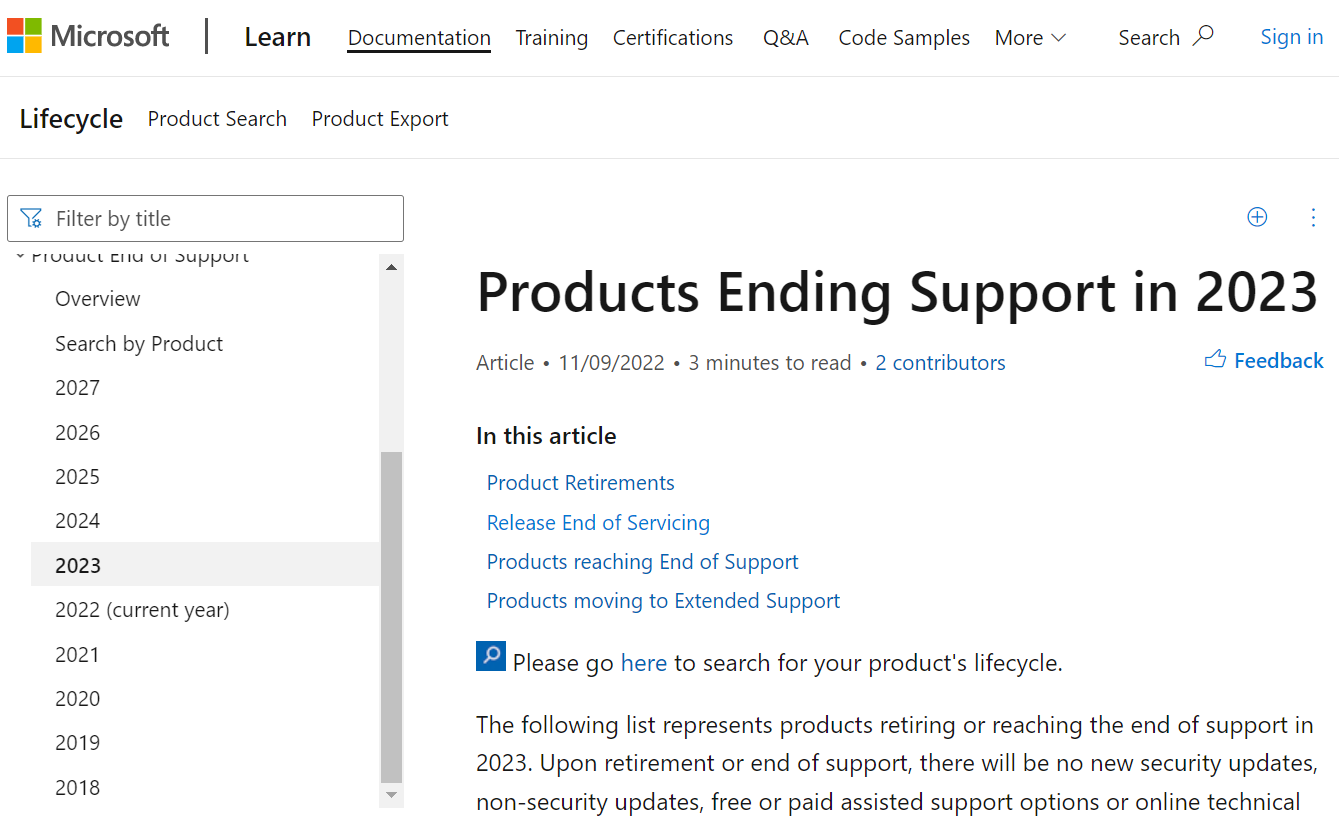 同社のドキュメントページ