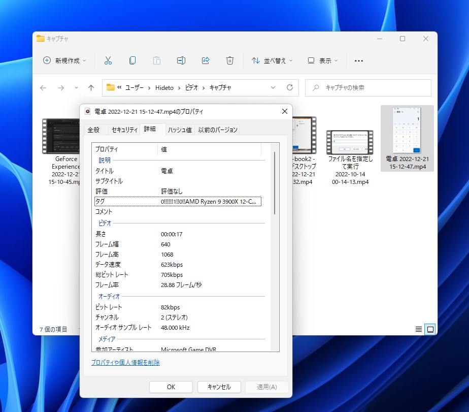 録画ファイルはウィンドウタイトルと撮影日時付きで所定フォルダーに保存される