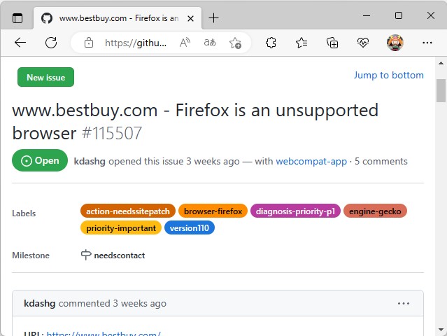 「bestbuy.com」をWindows版「Firefox」で閲覧すると怒られるという苦情