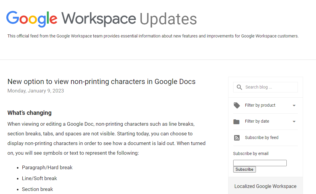 公式ブログ「Google Workspace Updates」