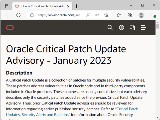 Oracle、2022年1月「Critical Patch Update」を実施