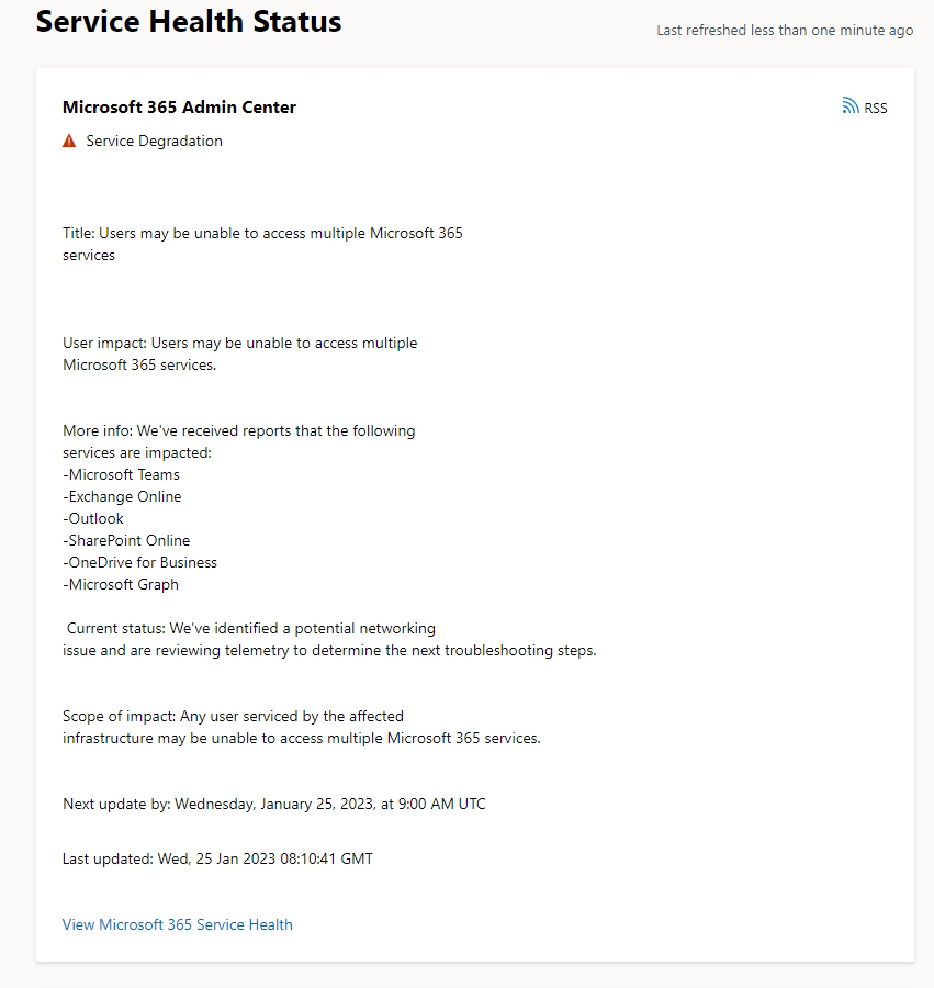 Service Health Statusのページ