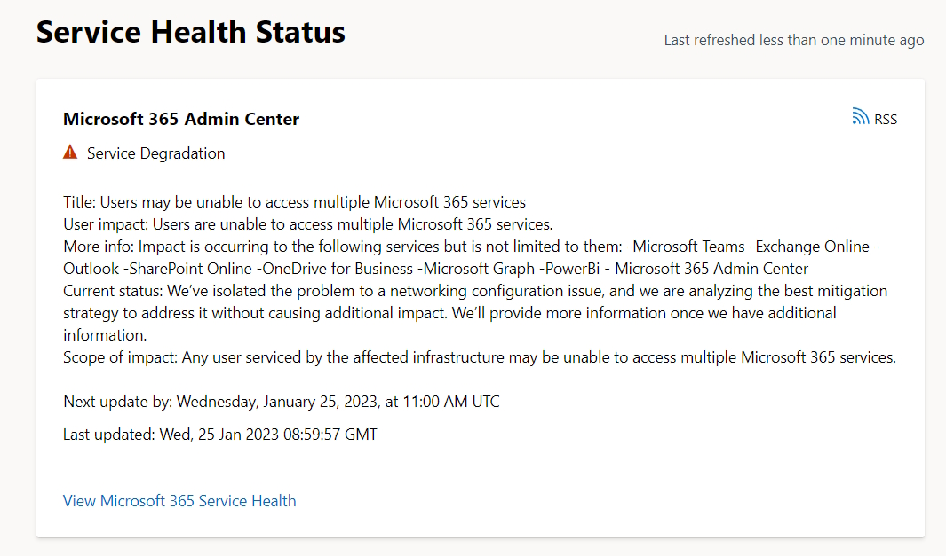Service Health Statusのページ