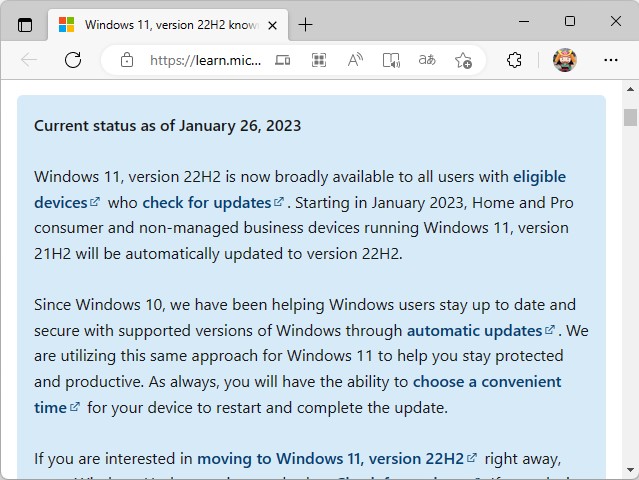 Windows 11のリリースヘルスダッシュボードにおける告知