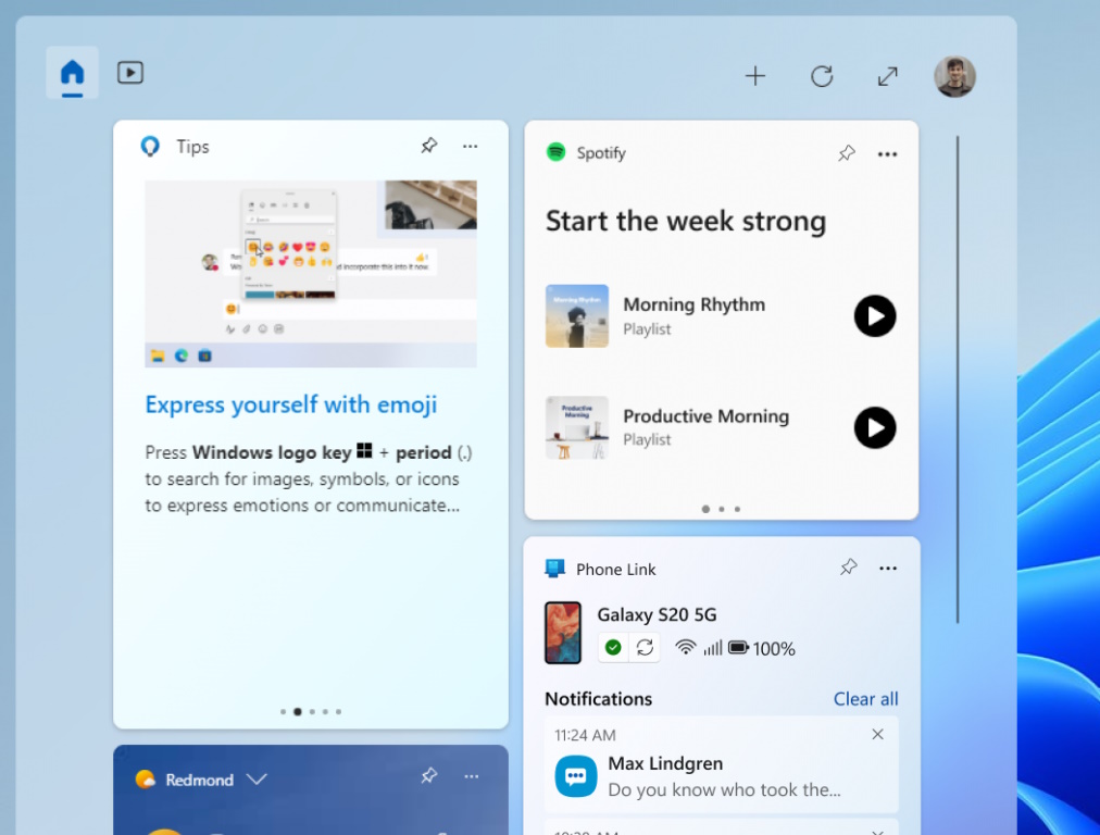「Messenger」に加え、「Spotify」と「スマートフォン連携」がウィジェットに対応