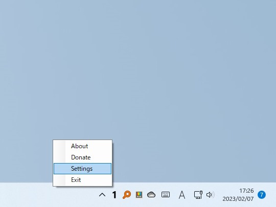 タスクトレイアイコン（デスクトップ番号アイコン）の右クリックメニューから設定ダイアログへアクセス