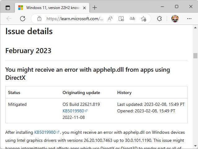 「Windows release health」におけるアナウンス