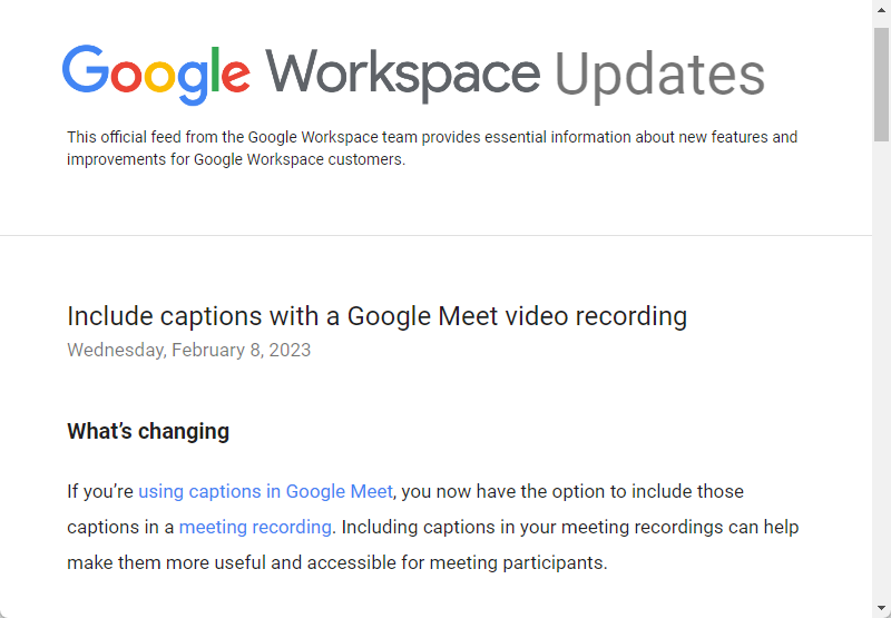 「Google Meet」で録画に自動生成した字幕を含められるように