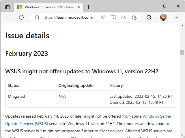 「Windows release health」におけるアナウンス